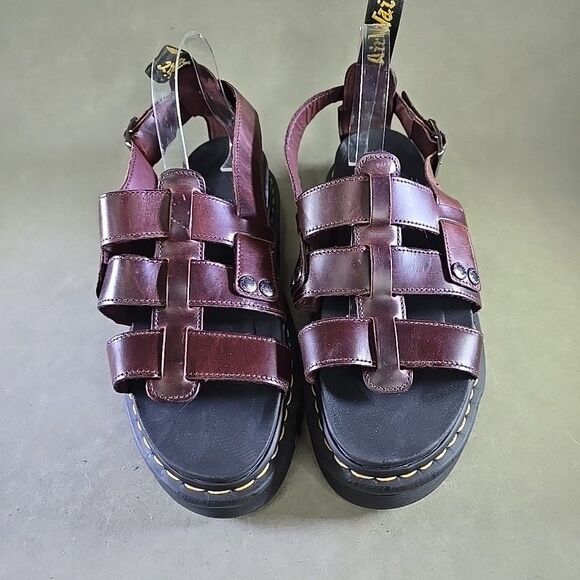 Dr. Martens Terry Brown Leather Sandals Mens US 11 Strap Loop Comfort Pull On